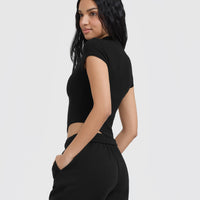 Mellow™ Rib Mid Mock Neck T-Shirt | Black