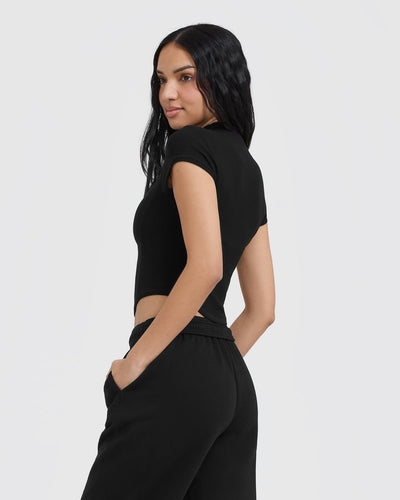 Mellow™ Rib Mid Mock Neck T-Shirt | Black