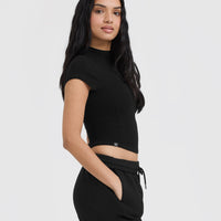 Mellow™ Rib Mid Mock Neck T-Shirt | Black