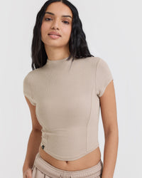 Mellow™ Rib Mid Mock Neck T-Shirt | Mushroom Brown