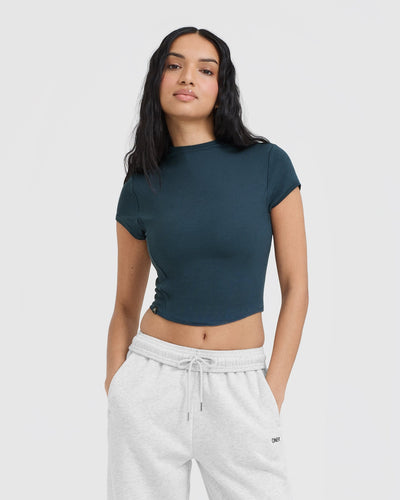 Mellow™ Rib Mid Mock Neck T-Shirt | Oil Blue