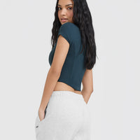 Mellow™ Rib Mid Mock Neck T-Shirt | Oil Blue