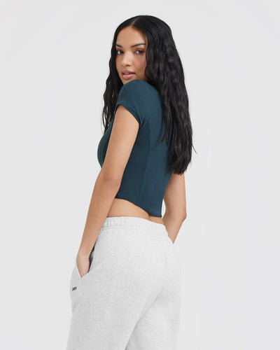 Mellow™ Rib Mid Mock Neck T-Shirt | Oil Blue