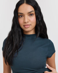 Mellow™ Rib Mid Mock Neck T-Shirt | Oil Blue