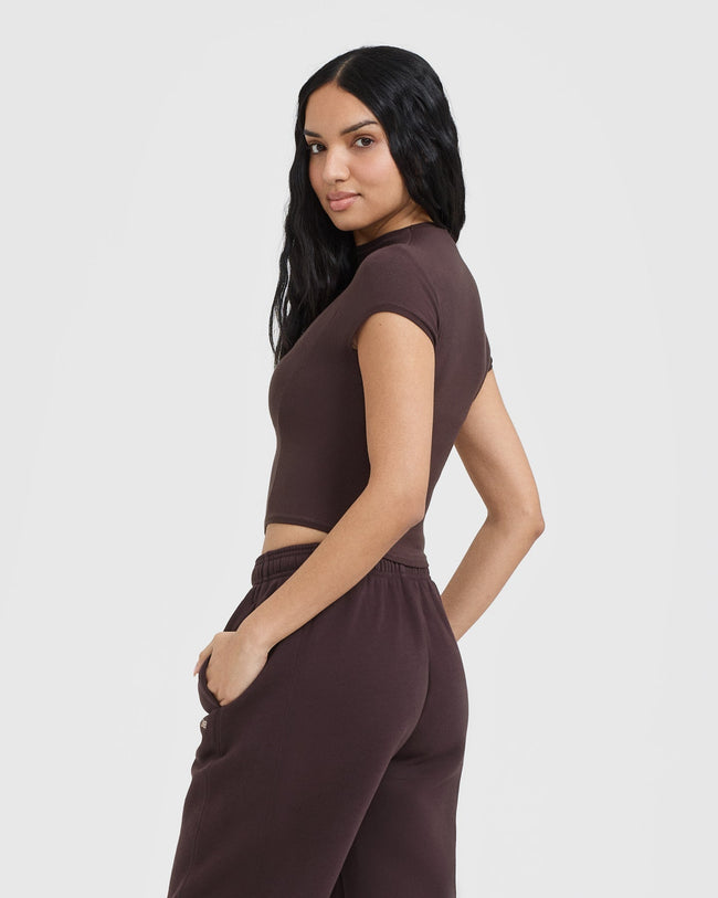 Mellow™ Rib Mid Mock Neck T-Shirt | Plum Brown