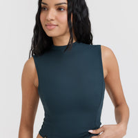 Mellow™ Rib Mid Mock Neck Tank | Oil Blue
