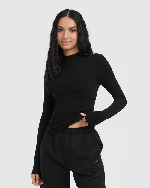 Oner Modal Mellow™ Rib Mock Neck Long Sleeve Top | Black