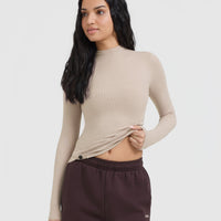 Mellow™ Rib Mock Neck Long Sleeve Top | Mushroom Brown