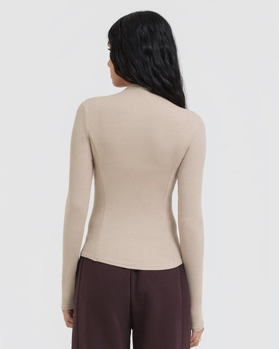 Mellow™ Rib Mock Neck Long Sleeve Top | Mushroom Brown