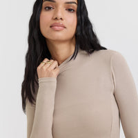 Mellow™ Rib Mock Neck Long Sleeve Top | Mushroom Brown