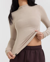 Mellow™ Rib Mock Neck Long Sleeve Top | Mushroom Brown