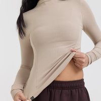 Mellow™ Rib Mock Neck Long Sleeve Top | Mushroom Brown