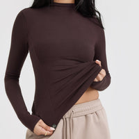 Mellow™ Rib Mock Neck Long Sleeve Top | Plum Brown