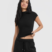 Mellow™ Rib Mock Neck T-Shirt | Black