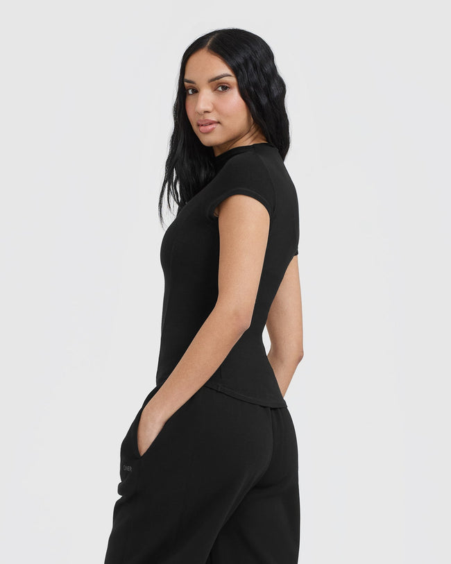 Mellow™ Rib Mock Neck T-Shirt | Black