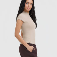 Mellow™ Rib Mock Neck T-Shirt | Mushroom Brown