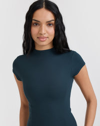 Mellow™ Rib Mock Neck T-Shirt | Oil Blue