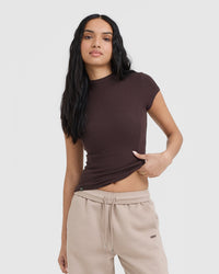 Mellow™ Rib Mock Neck T-Shirt | Plum Brown