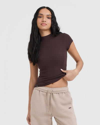 Mellow™ Rib Mock Neck T-Shirt | Plum Brown