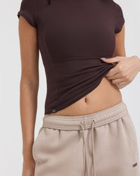 Mellow™ Rib Mock Neck T-Shirt | Plum Brown