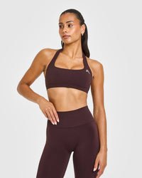 EasyLiftâ„¢ Halter Bralette with White Logo | Plum Brown