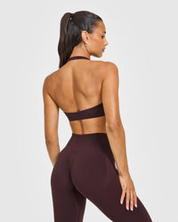 EasyLiftâ„¢ Halter Bralette with White Logo | Plum Brown