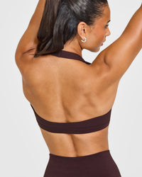 EasyLiftâ„¢ Halter Bralette with White Logo | Plum Brown