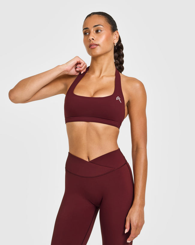EasyLiftâ„¢ Halter Bralette with White Logo | Rosewood