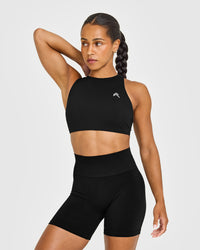 EasyLiftâ„¢ High Neck Sports Bra with White Logo | Black