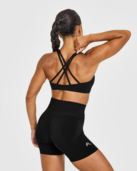 EasyLiftâ„¢ High Neck Sports Bra with White Logo | Black