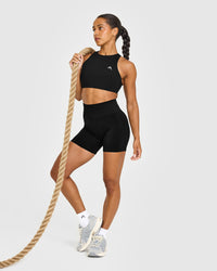 EasyLiftâ„¢ High Neck Sports Bra with White Logo | Black