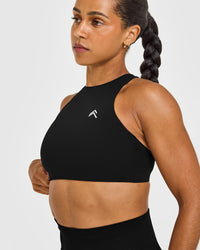 EasyLiftâ„¢ High Neck Sports Bra with White Logo | Black
