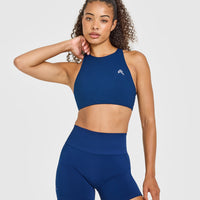 EasyLiftâ„¢ High Neck Sports Bra with White Logo | Midnight