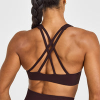 EasyLiftâ„¢ High Neck Sports Bra with White Logo | Plum Brown