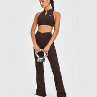 EasyLiftâ„¢ Zip High Neck Sports Bra with White Logo | 70% Cocoa