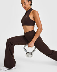 EasyLiftâ„¢ Zip High Neck Sports Bra with White Logo | 70% Cocoa
