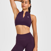 EasyLiftâ„¢ Zip High Neck Sports Bra with White Logo | Blackberry Purple