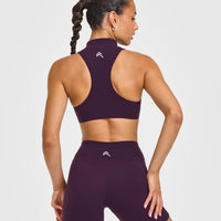 EasyLiftâ„¢ Zip High Neck Sports Bra with White Logo | Blackberry Purple