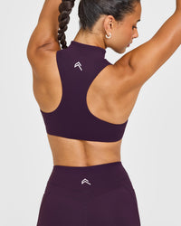 EasyLiftâ„¢ Zip High Neck Sports Bra with White Logo | Blackberry Purple