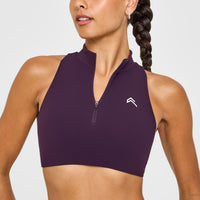 EasyLiftâ„¢ Zip High Neck Sports Bra with White Logo | Blackberry Purple