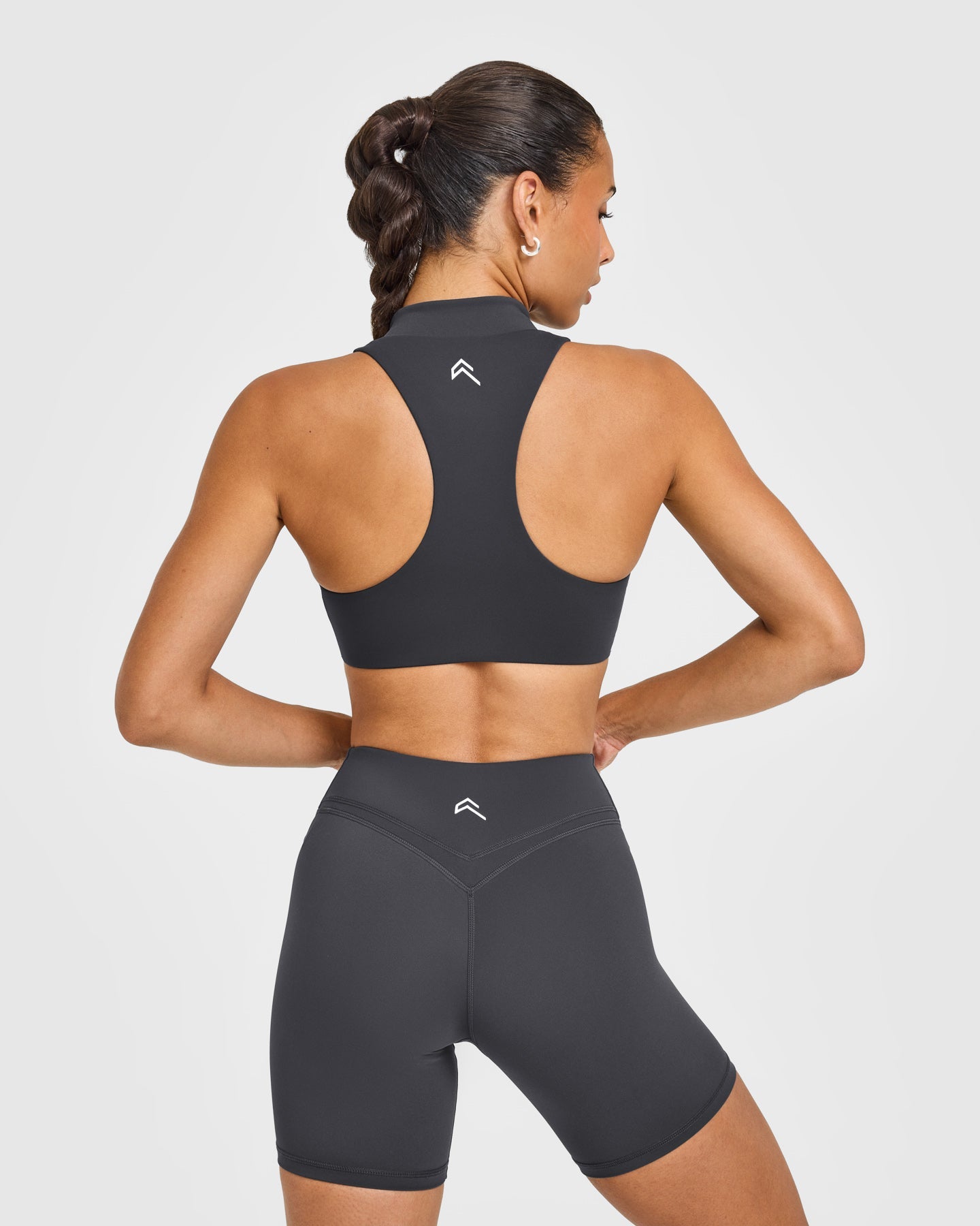 EasyLiftâ„¢ Zip High Neck Sports Bra with White Logo | Coal