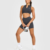 EasyLiftâ„¢ Zip High Neck Sports Bra with White Logo | Coal