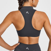 EasyLiftâ„¢ Zip High Neck Sports Bra with White Logo | Coal