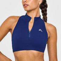 EasyLiftâ„¢ Zip High Neck Sports Bra with White Logo | Midnight
