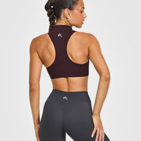 EasyLiftâ„¢ Zip High Neck Sports Bra with White Logo | Plum Brown