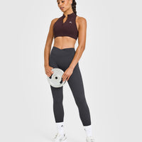 EasyLiftâ„¢ Zip High Neck Sports Bra with White Logo | Plum Brown