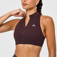 EasyLiftâ„¢ Zip High Neck Sports Bra with White Logo | Plum Brown