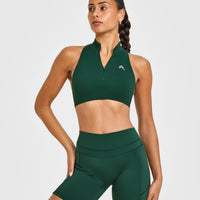 EasyLiftâ„¢ Zip High Neck Sports Bra with White Logo | Racing Green