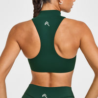 EasyLiftâ„¢ Zip High Neck Sports Bra with White Logo | Racing Green