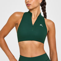 EasyLiftâ„¢ Zip High Neck Sports Bra with White Logo | Racing Green